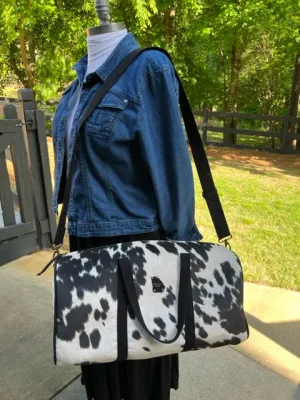 Dallas Duffel - Black & White Faux Cowhide - Duffel Bag - Travel Bag - Overnight Bag