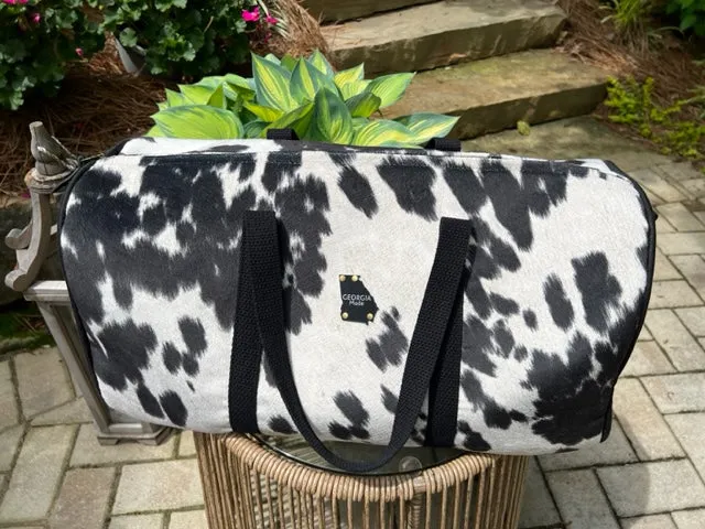 Dallas Duffel - Black & White Faux Cowhide - Duffel Bag - Travel Bag - Overnight Bag