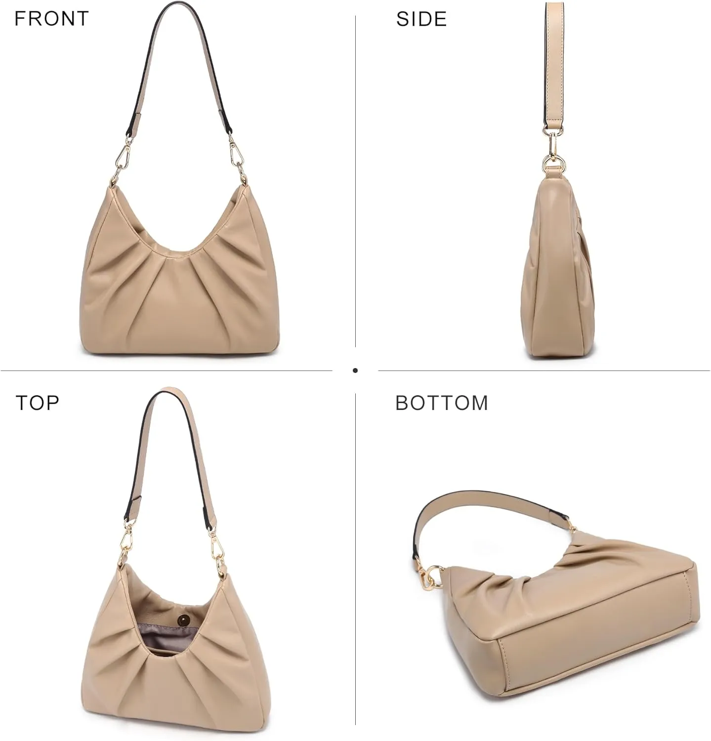 Dasein Ruched Hobo Handbag for Women Retro Shoulder Purse Crossbody Bag with 2 Removable Straps