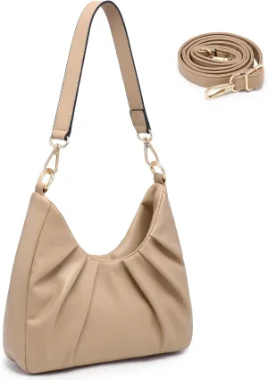 Dasein Ruched Hobo Handbag for Women Retro Shoulder Purse Crossbody Bag with 2 Removable Straps
