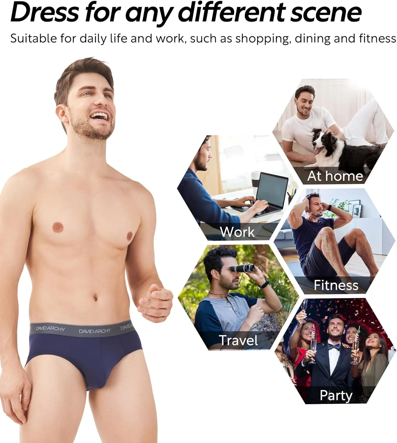 DAVID ARCHY Men's Briefs Rayon Made from Bamboo Underwear Comfort Fit Super Soft Comfort NO Fly Briefs 4 or 7 Pack