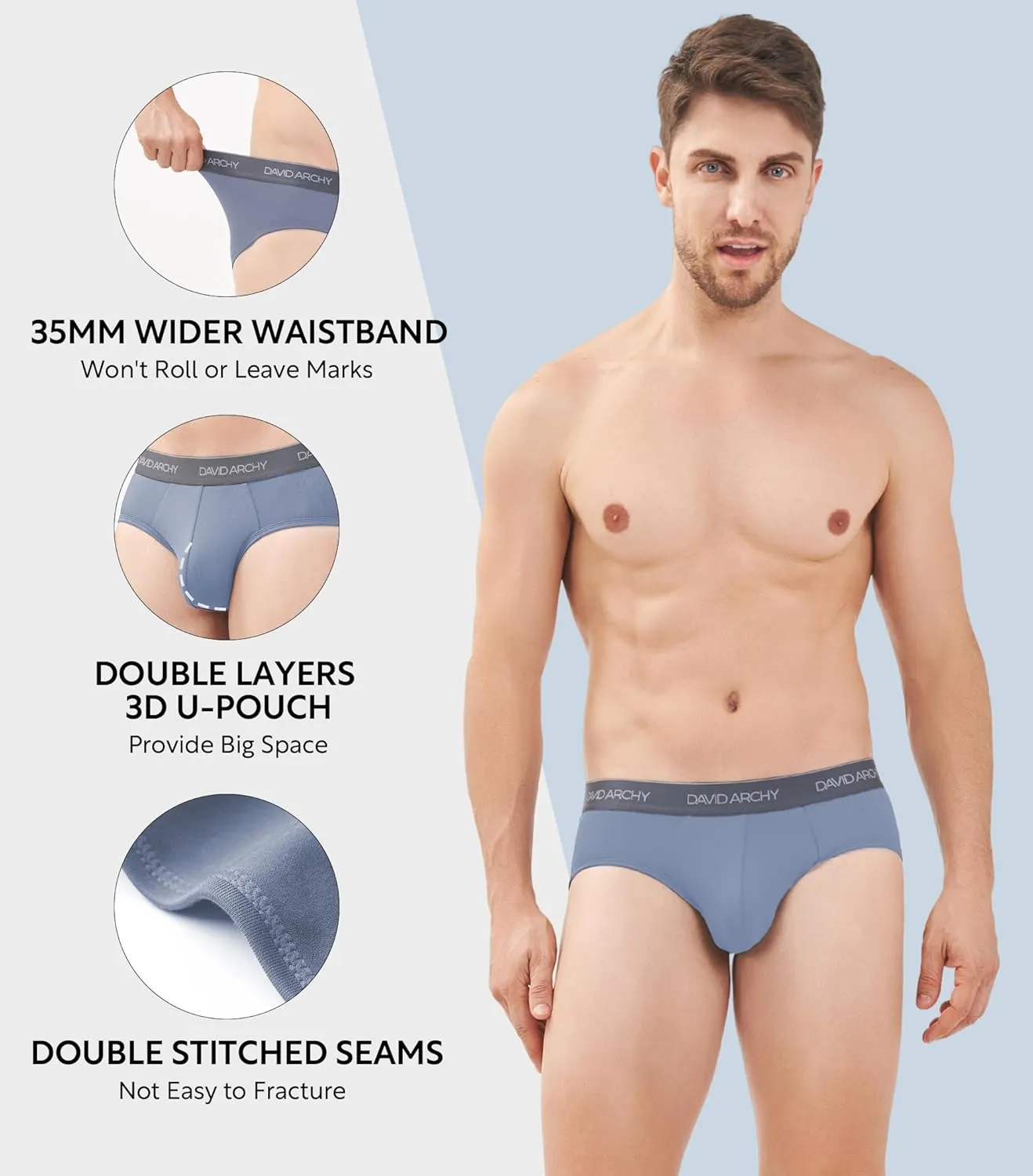 DAVID ARCHY Men's Briefs Rayon Made from Bamboo Underwear Comfort Fit Super Soft Comfort NO Fly Briefs 4 or 7 Pack