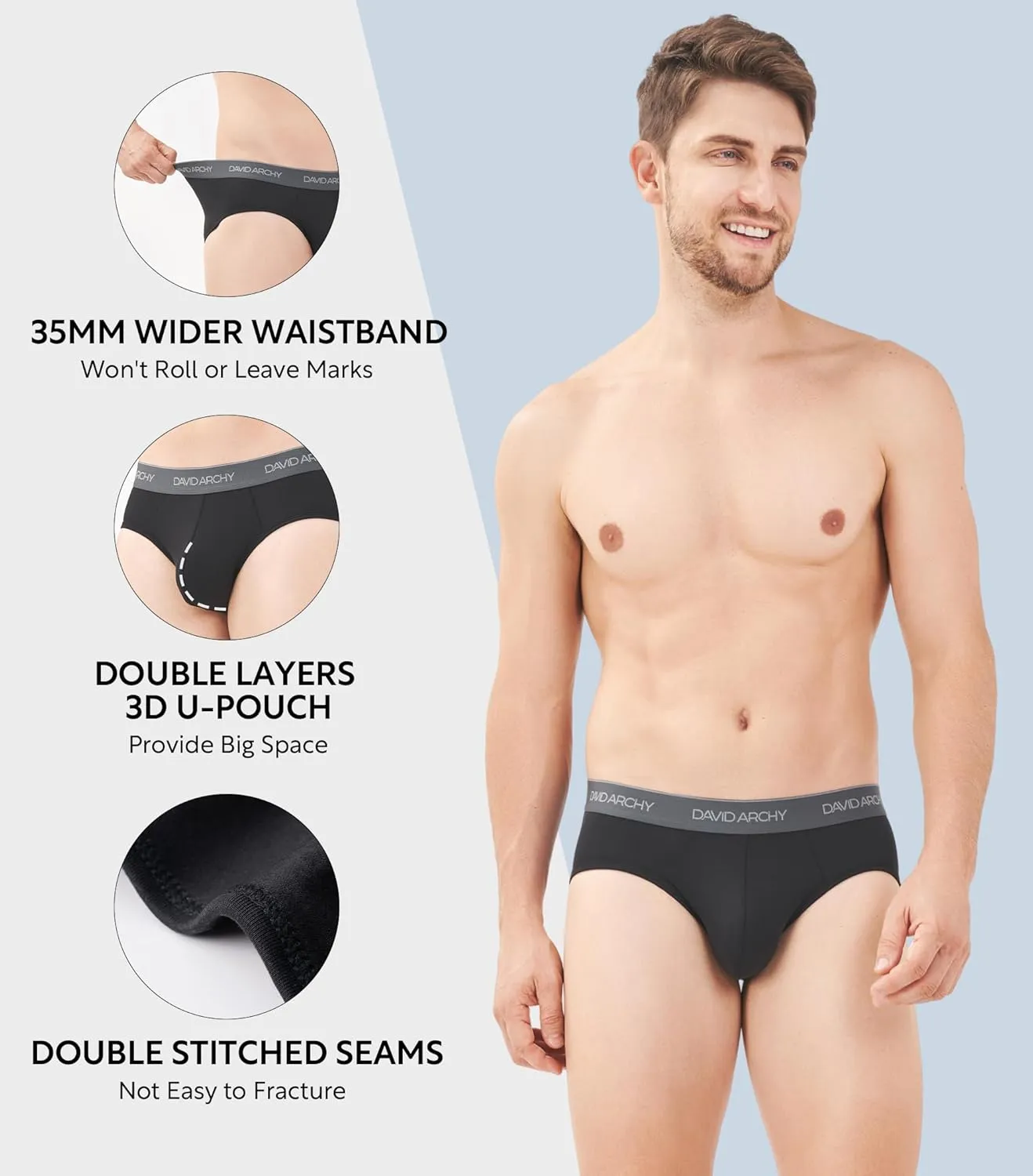 DAVID ARCHY Men's Briefs Rayon Made from Bamboo Underwear Comfort Fit Super Soft Comfort NO Fly Briefs 4 or 7 Pack