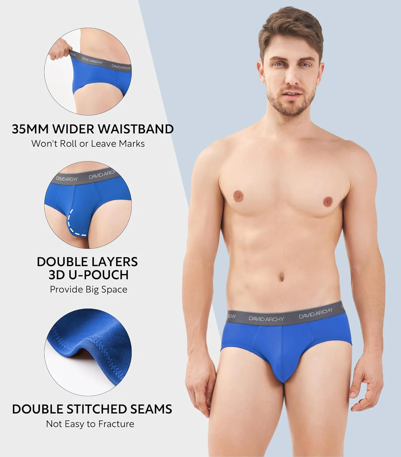 DAVID ARCHY Men's Briefs Rayon Made from Bamboo Underwear Comfort Fit Super Soft Comfort NO Fly Briefs 4 or 7 Pack
