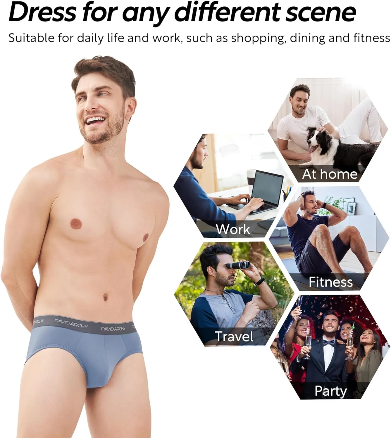 DAVID ARCHY Men's Briefs Rayon Made from Bamboo Underwear Comfort Fit Super Soft Comfort NO Fly Briefs 4 or 7 Pack