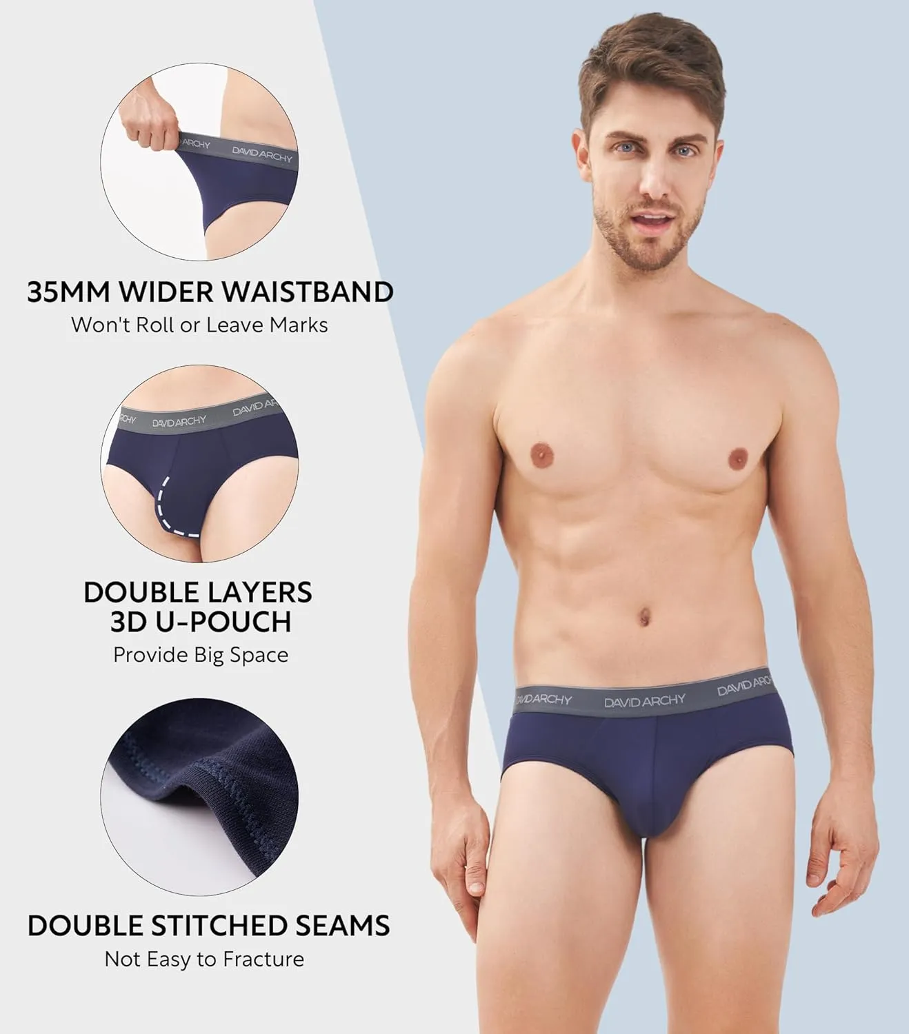 DAVID ARCHY Men's Briefs Rayon Made from Bamboo Underwear Comfort Fit Super Soft Comfort NO Fly Briefs 4 or 7 Pack