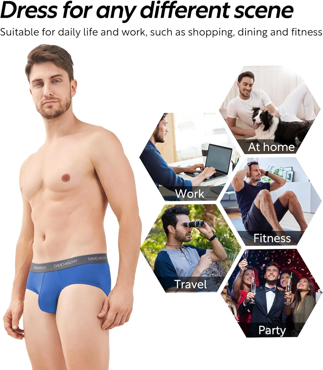 DAVID ARCHY Men's Briefs Rayon Made from Bamboo Underwear Comfort Fit Super Soft Comfort NO Fly Briefs 4 or 7 Pack
