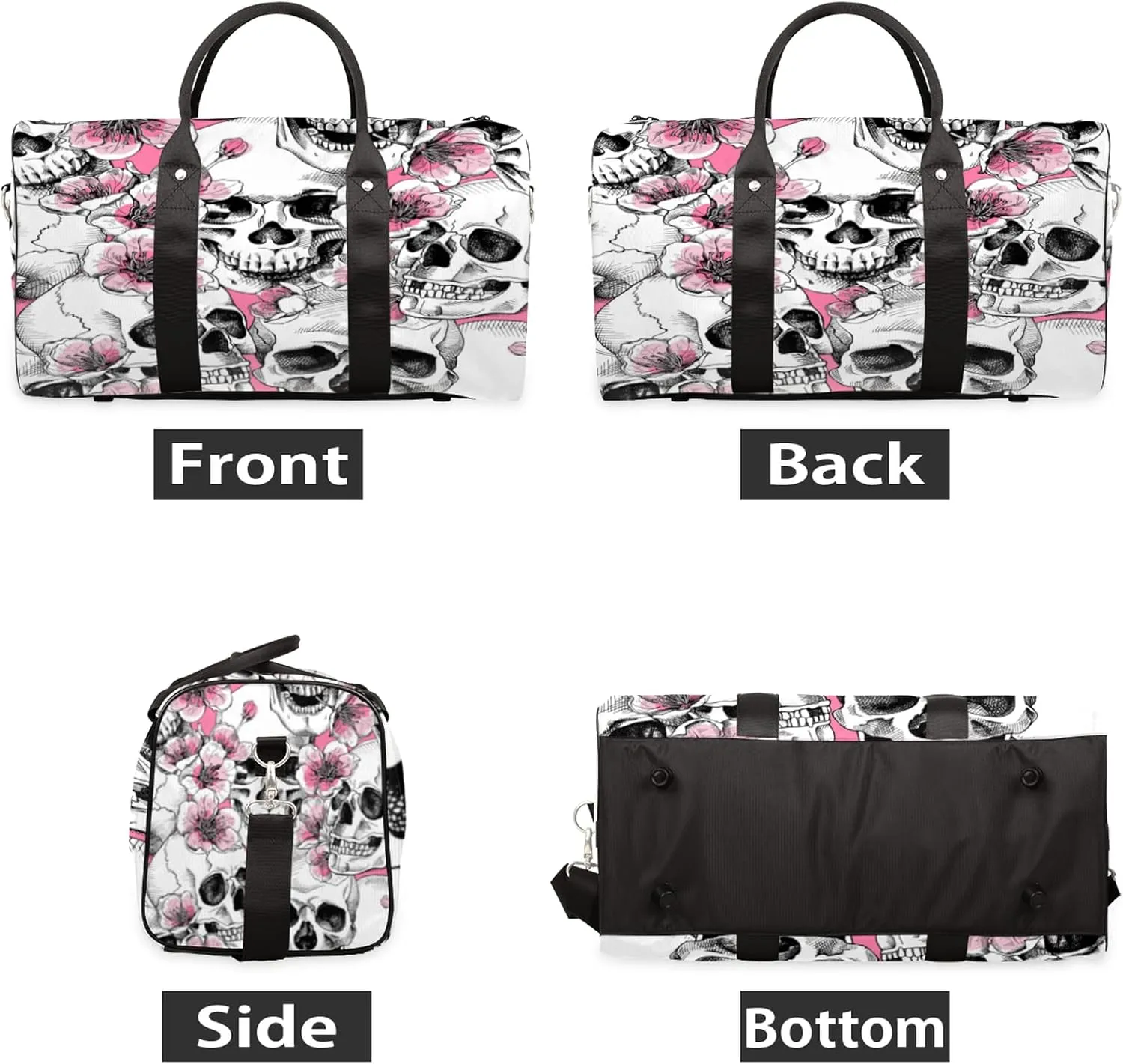 Day Of The Dead Skull Travel Duffel Bag, Cherry Blossom Skull Sports Gym Bag Waterproof Weekender Bag Overnight Travel Carry on Bag Duffel Tote for Women and Men