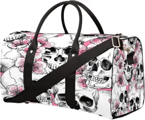 Day Of The Dead Skull Travel Duffel Bag, Cherry Blossom Skull Sports Gym Bag Waterproof Weekender Bag Overnight Travel Carry on Bag Duffel Tote for Women and Men