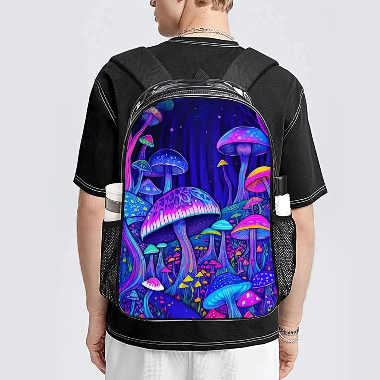 Daypack Anti-Theft Multipurpose Large Capacity Shoulder Bag - Magic Mushrooms Fairytale Mushrooms Scenery Psychedelic Art Travel Hiking & Camping Rucksack Transparent Bag