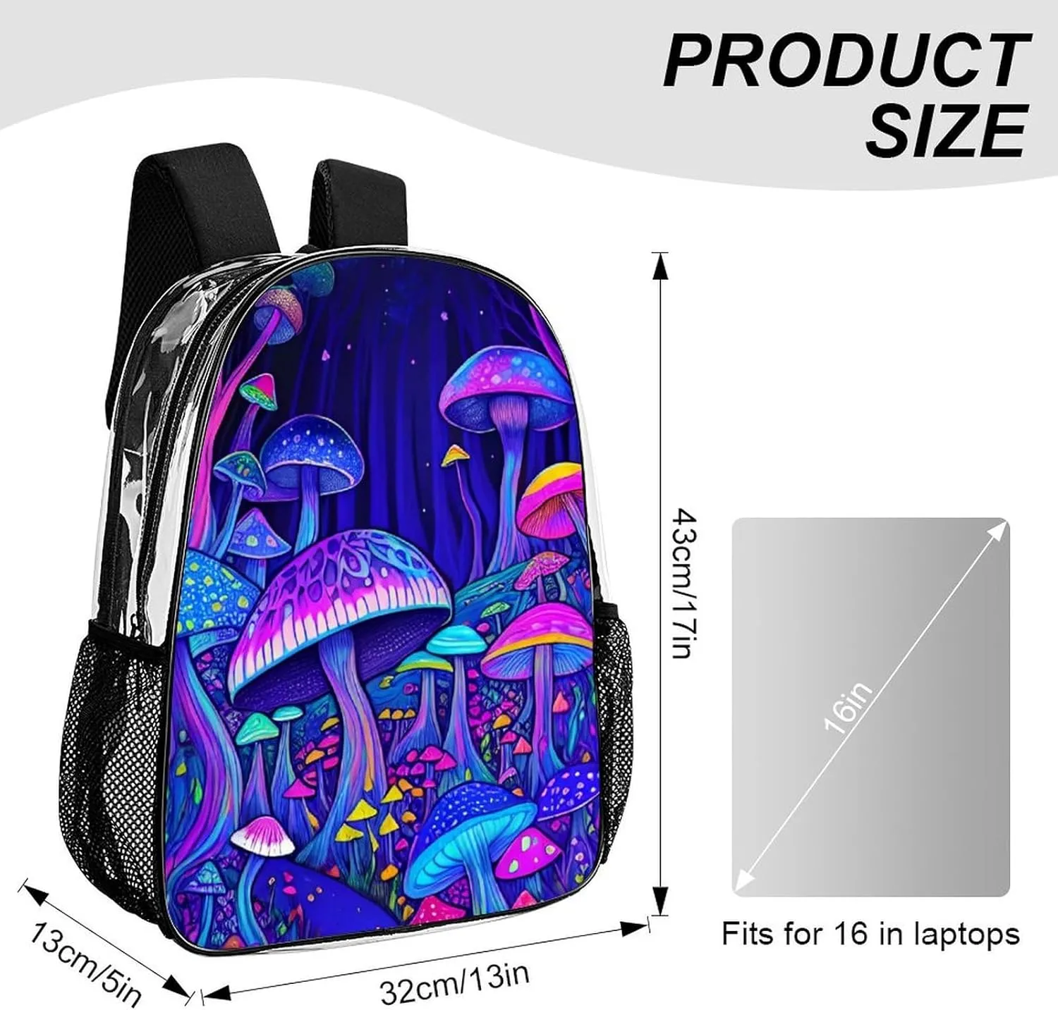 Daypack Anti-Theft Multipurpose Large Capacity Shoulder Bag - Magic Mushrooms Fairytale Mushrooms Scenery Psychedelic Art Travel Hiking & Camping Rucksack Transparent Bag