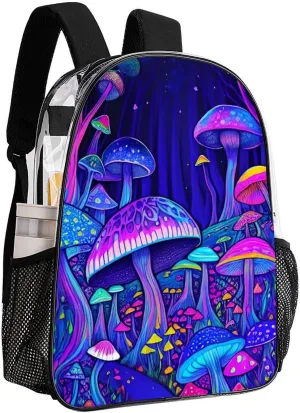 Daypack Anti-Theft Multipurpose Large Capacity Shoulder Bag - Magic Mushrooms Fairytale Mushrooms Scenery Psychedelic Art Travel Hiking & Camping Rucksack Transparent Bag