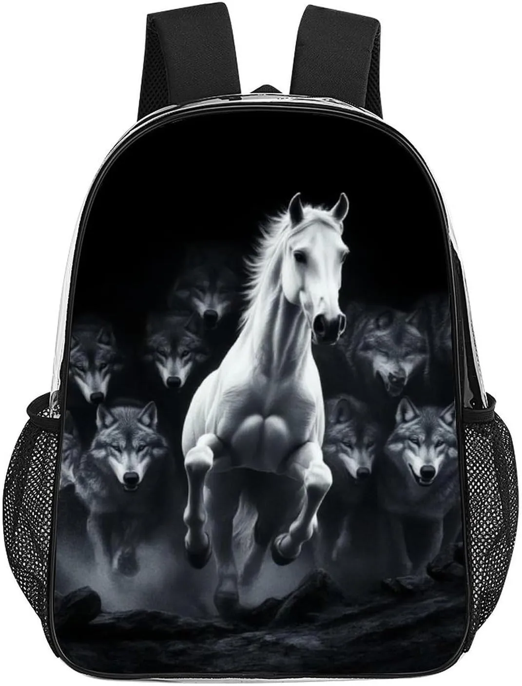 Daypack Backpack Anti-Theft Multipurpose Big Capacity Bookbag - Black And White Running Wild Horse Wolves Business Computer Bag Transparent Bag