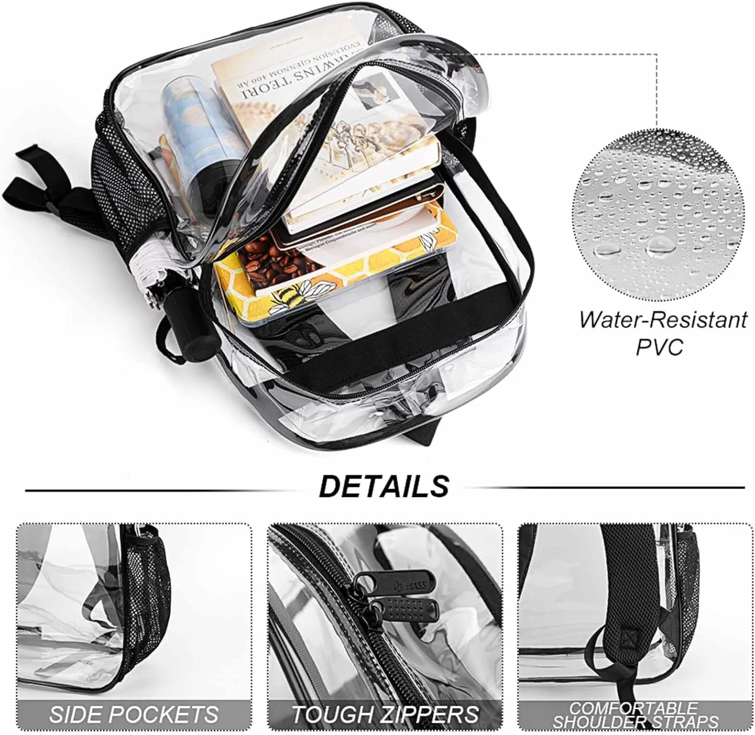 Daypack Backpack Anti-Theft Multipurpose Big Capacity Bookbag - Black And White Running Wild Horse Wolves Business Computer Bag Transparent Bag
