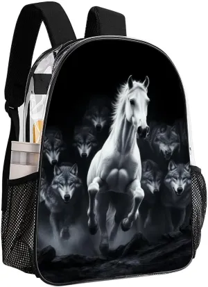 Daypack Backpack Anti-Theft Multipurpose Big Capacity Bookbag - Black And White Running Wild Horse Wolves Business Computer Bag Transparent Bag