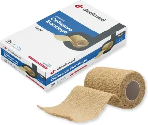 Dealmed Non-Adherent Cohesive Bandage Wrap – 3" x 5 Yards, Box of 24 Non-Woven Breathable Self Adherent Wraps for First Aid Kits, Athletics, Swelling, Sprains, Animal Wraps, Tan