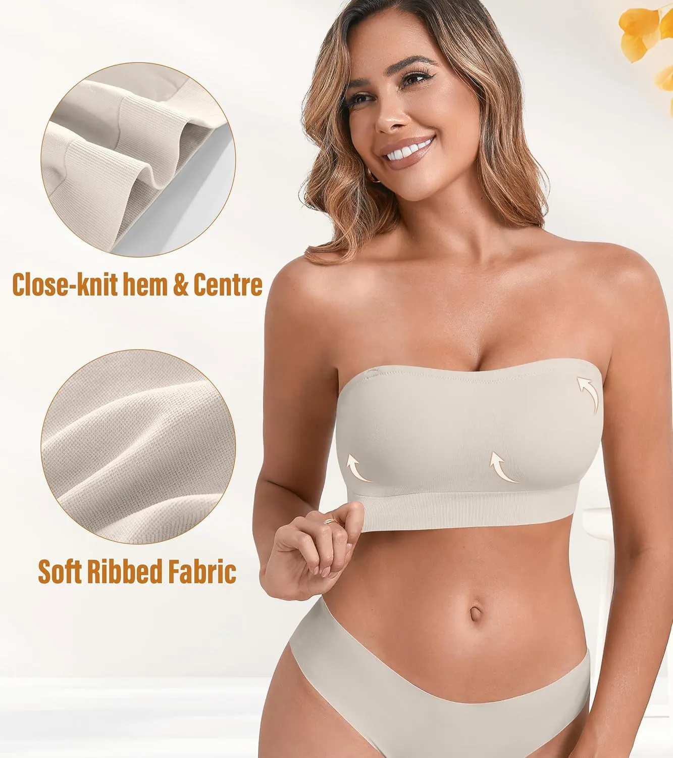 DEANGELMON Strapless Bras for Women Comfort Non-Slip Seamless Padded Bralette Clear Straps Wireless Tube Top Bra