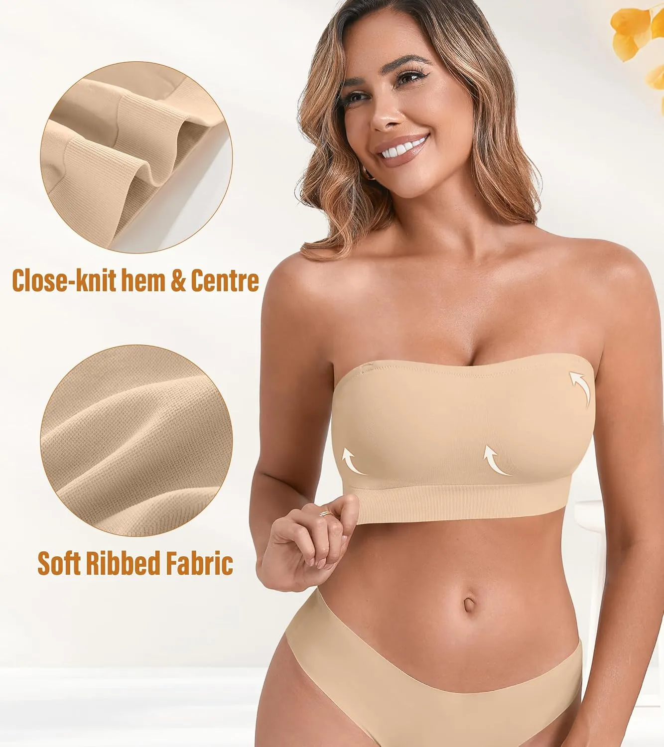 DEANGELMON Strapless Bras for Women Comfort Non-Slip Seamless Padded Bralette Clear Straps Wireless Tube Top Bra