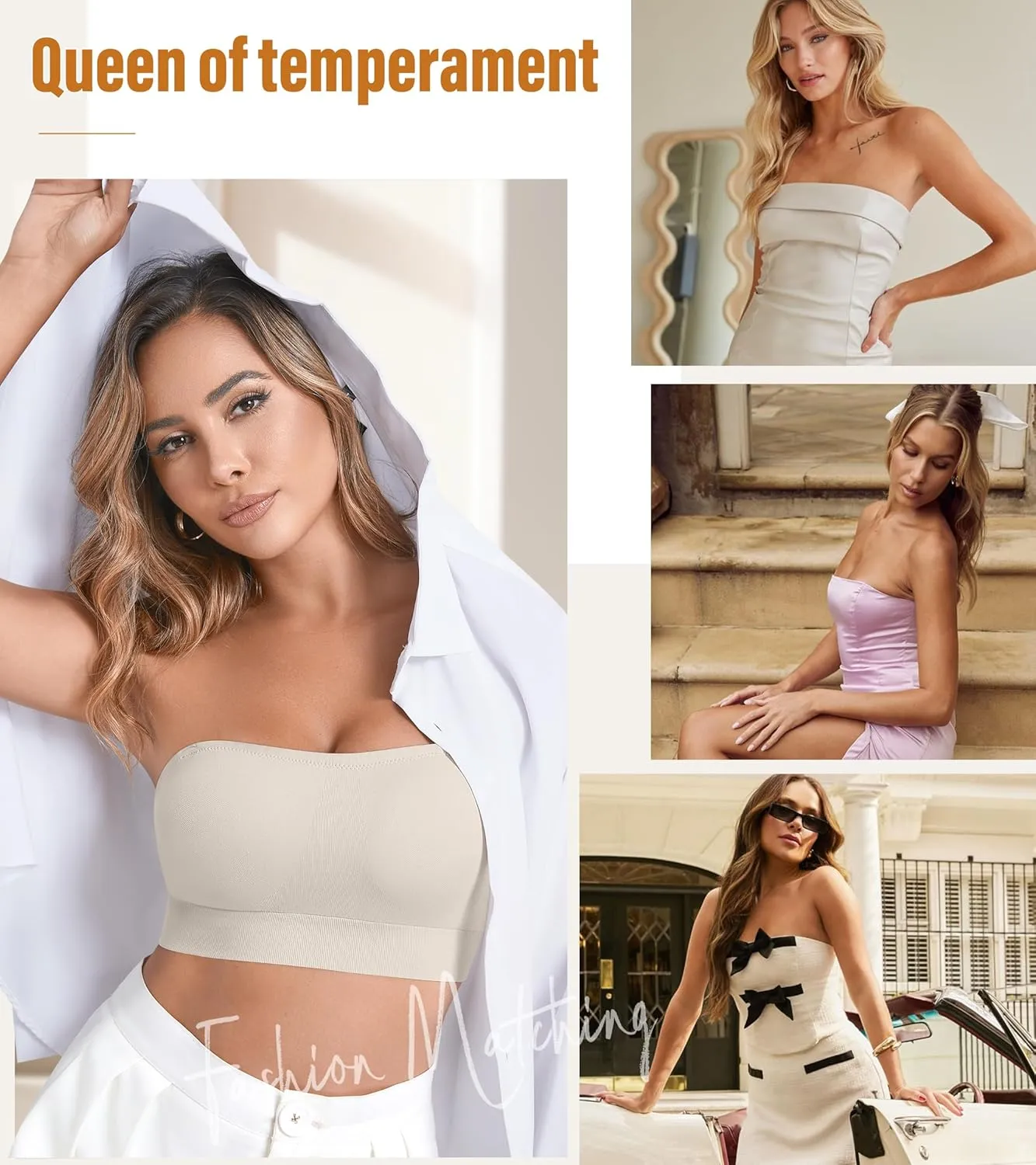 DEANGELMON Strapless Bras for Women Comfort Non-Slip Seamless Padded Bralette Clear Straps Wireless Tube Top Bra