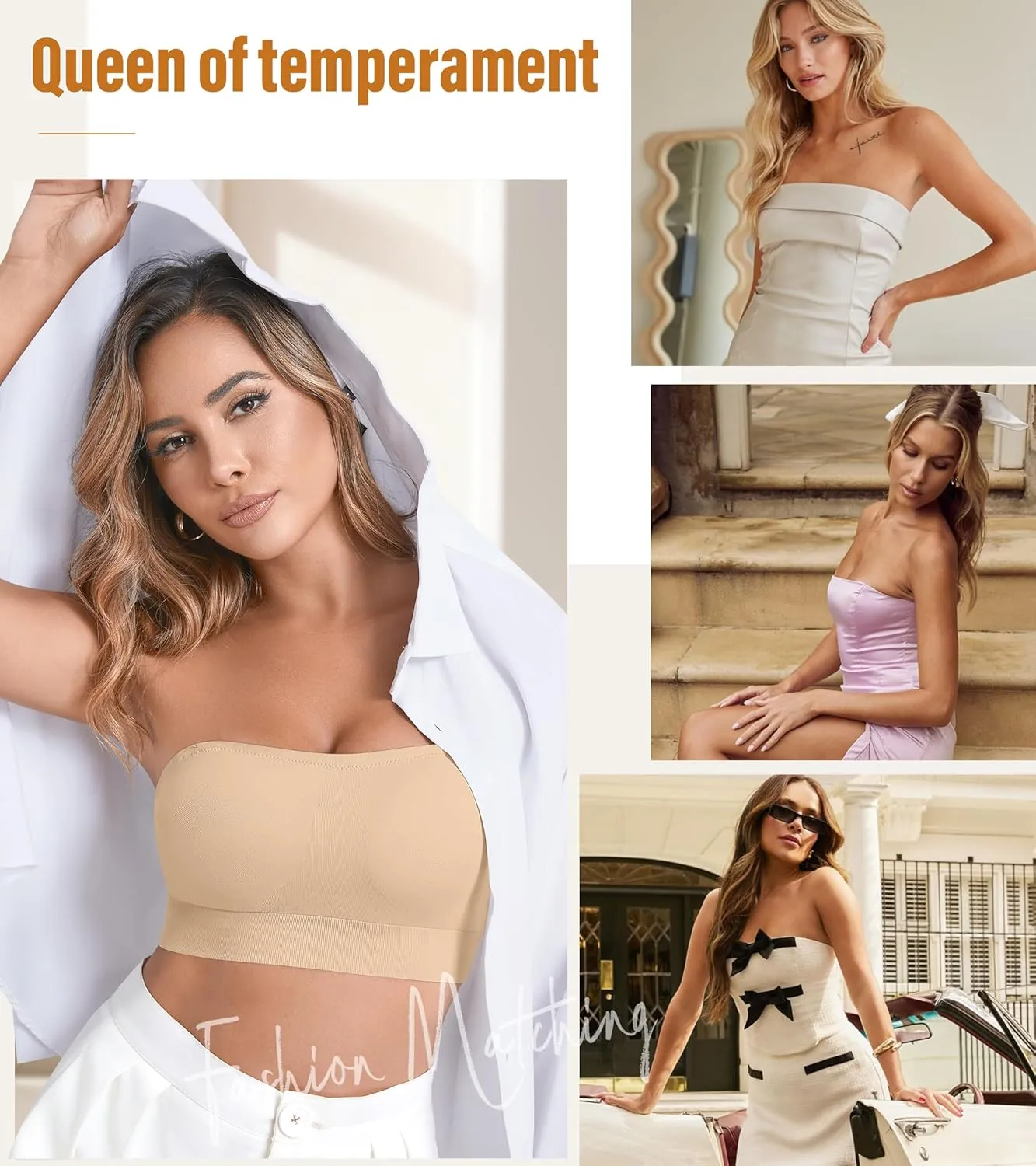 DEANGELMON Strapless Bras for Women Comfort Non-Slip Seamless Padded Bralette Clear Straps Wireless Tube Top Bra