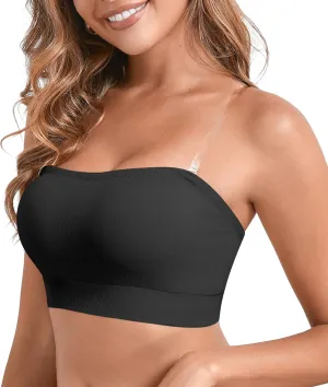 DEANGELMON Strapless Bras for Women Comfort Non-Slip Seamless Padded Bralette Clear Straps Wireless Tube Top Bra