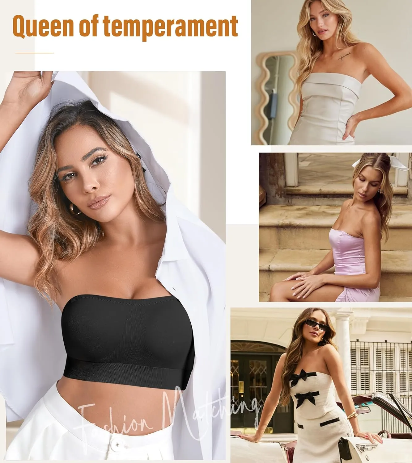 DEANGELMON Strapless Bras for Women Comfort Non-Slip Seamless Padded Bralette Clear Straps Wireless Tube Top Bra