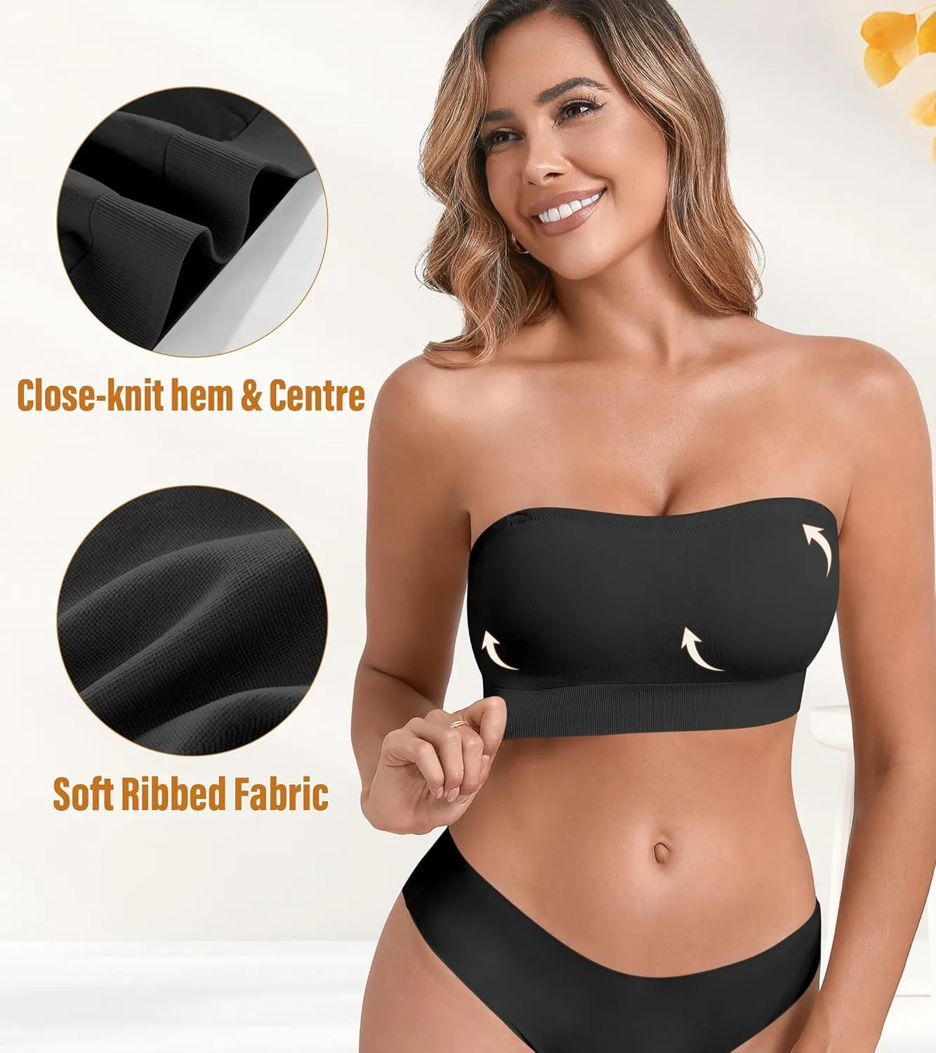 DEANGELMON Strapless Bras for Women Comfort Non-Slip Seamless Padded Bralette Clear Straps Wireless Tube Top Bra
