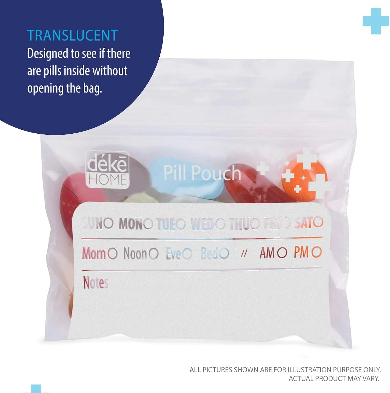 Deke Home - 500 Pack Clear Resealable Pill Bags (4x2.75 in), Travel Medicine Pouches with Write-On Label, BPA-Free Disposable Pill Organizer for Medications, Vitamins & Supplements