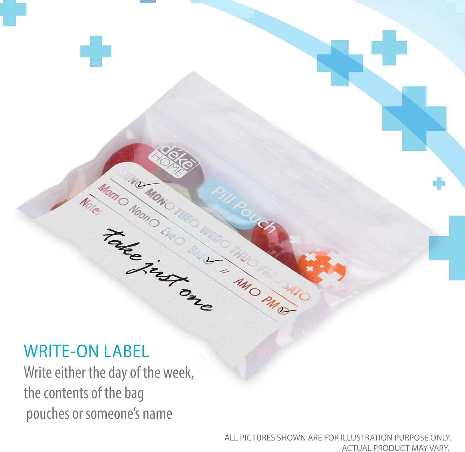 Deke Home - 500 Pack Clear Resealable Pill Bags (4x2.75 in), Travel Medicine Pouches with Write-On Label, BPA-Free Disposable Pill Organizer for Medications, Vitamins & Supplements