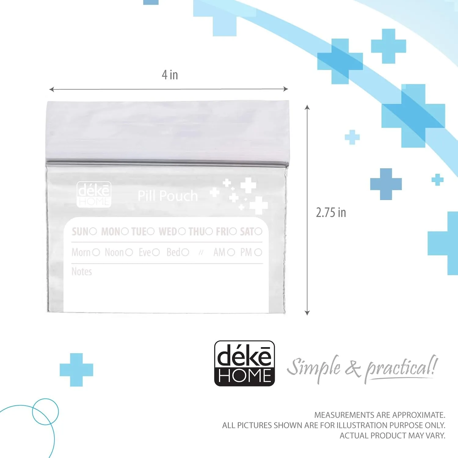 Deke Home - 500 Pack Clear Resealable Pill Bags (4x2.75 in), Travel Medicine Pouches with Write-On Label, BPA-Free Disposable Pill Organizer for Medications, Vitamins & Supplements