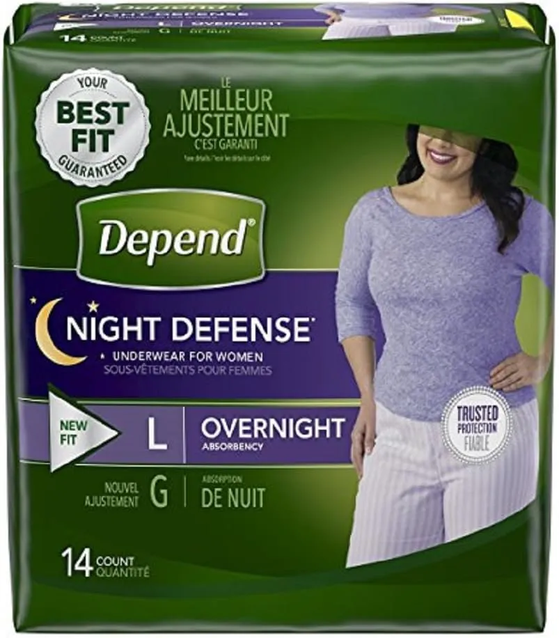 Depend Night Defense Incontinence Overnight Underwear for Women, L, (Packaging May Vary) Pack of 2