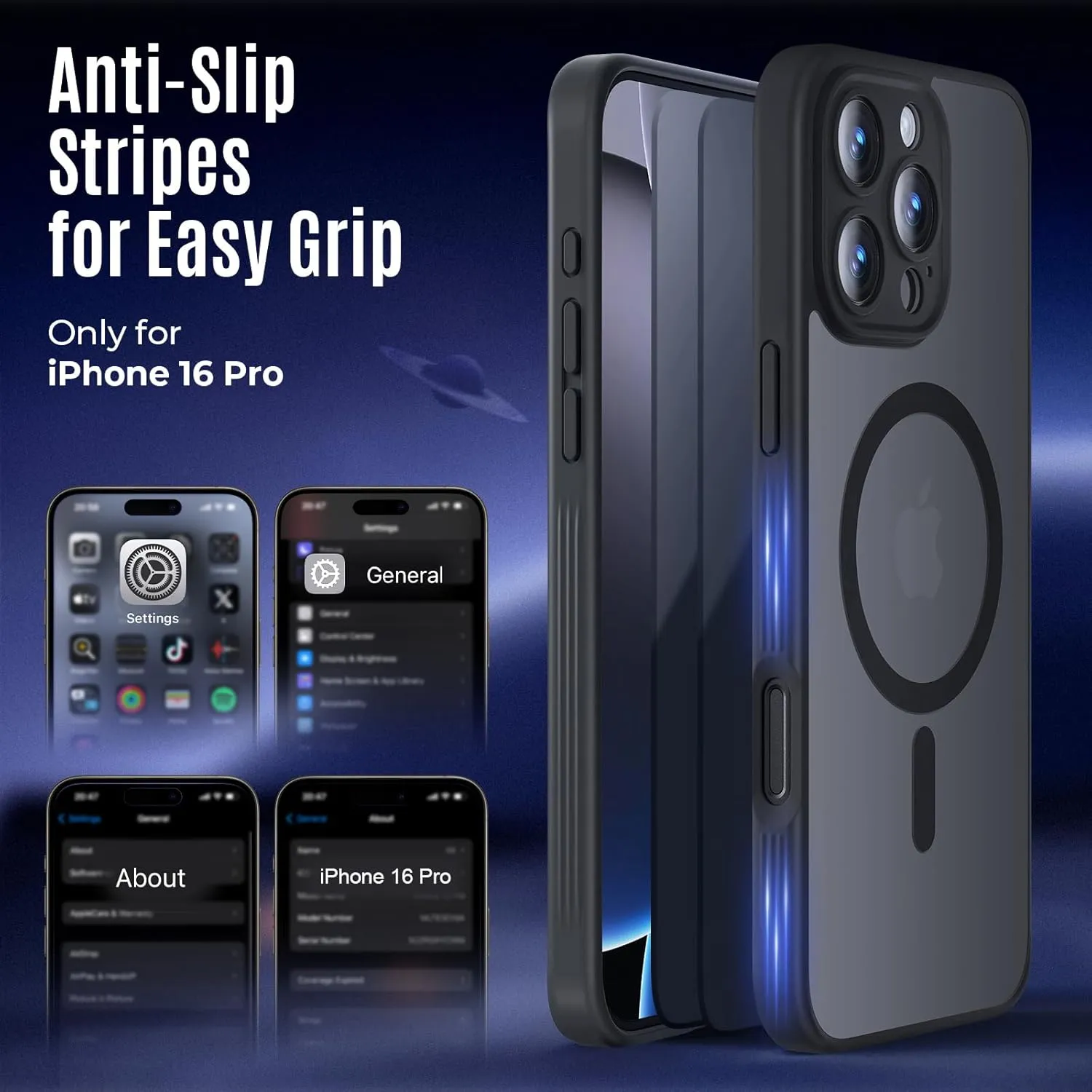 Designed for iPhone 16 Pro Case, Compatible with MagSafe, with Privacy Screen Protectors X2, [Camera Protection] [15FT Military Drop Protection] Shockproof Phone Case, 2024, Black