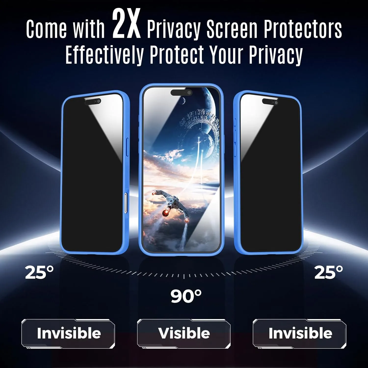 Designed for iPhone 16 Pro Case, Compatible with MagSafe, with Privacy Screen Protectors X2, [Camera Protection] [15FT Military Drop Protection] Shockproof Phone Case, 2024, Blue