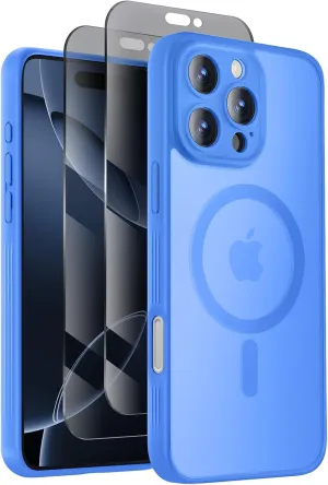 Designed for iPhone 16 Pro Case, Compatible with MagSafe, with Privacy Screen Protectors X2, [Camera Protection] [15FT Military Drop Protection] Shockproof Phone Case, 2024, Blue