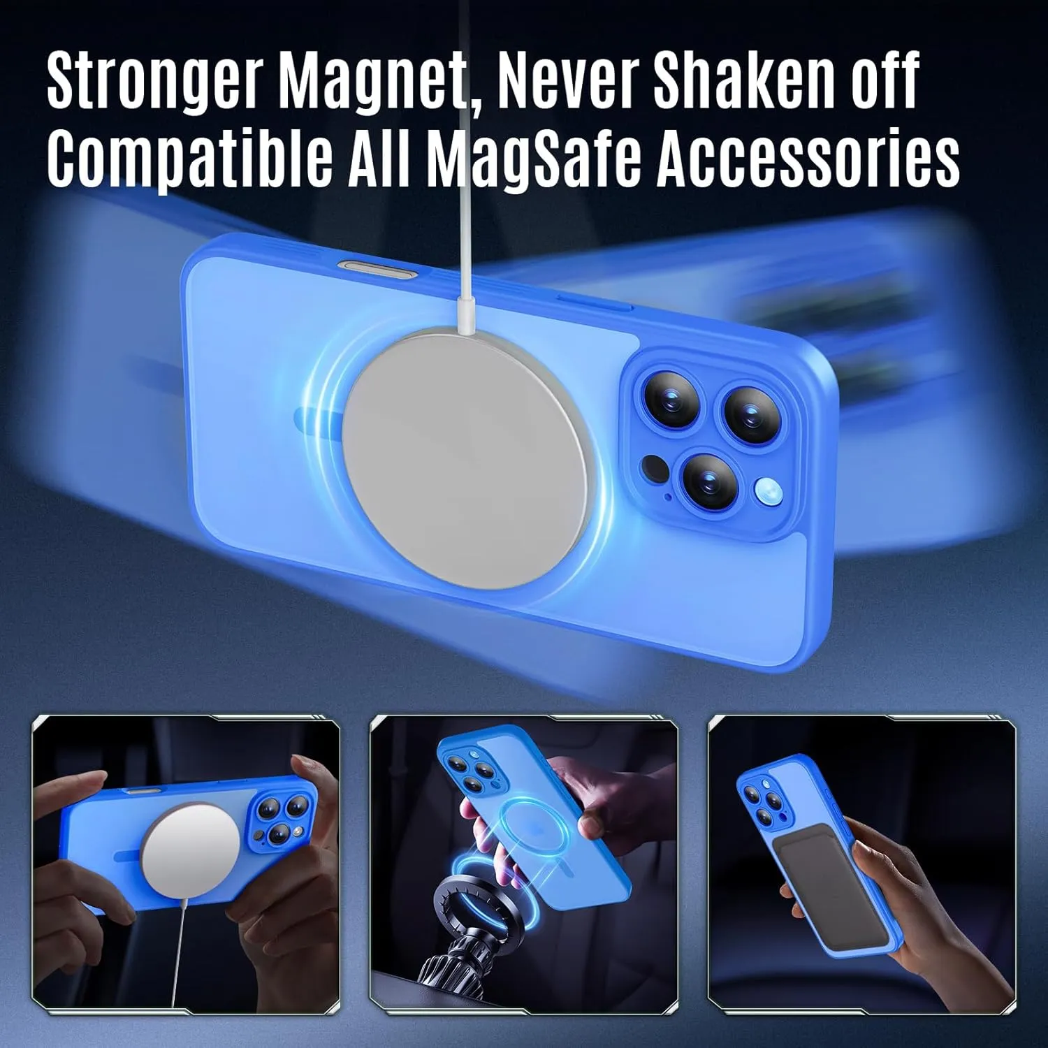 Designed for iPhone 16 Pro Case, Compatible with MagSafe, with Privacy Screen Protectors X2, [Camera Protection] [15FT Military Drop Protection] Shockproof Phone Case, 2024, Blue