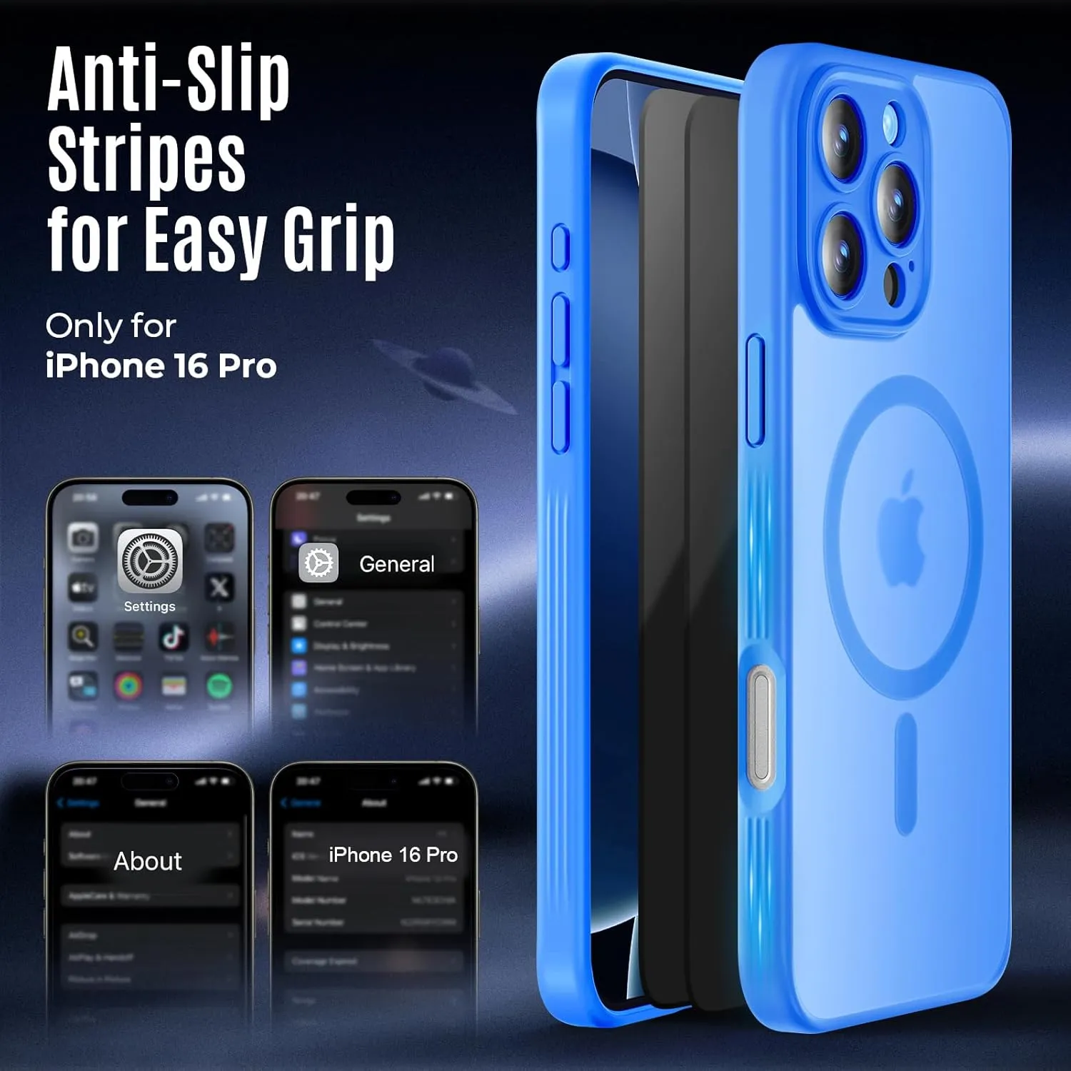 Designed for iPhone 16 Pro Case, Compatible with MagSafe, with Privacy Screen Protectors X2, [Camera Protection] [15FT Military Drop Protection] Shockproof Phone Case, 2024, Blue