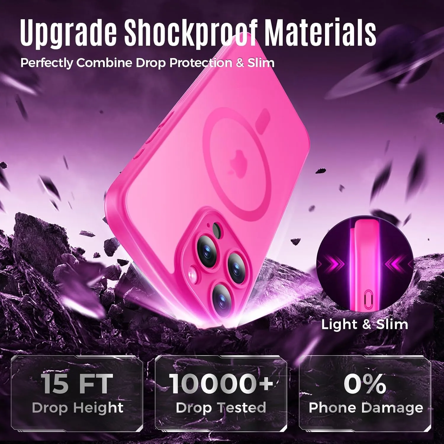 Designed for iPhone 16 Pro Case, Compatible with MagSafe, with Privacy Screen Protectors X2, [Camera Protection] [15FT Military Drop Protection] Shockproof Phone Case, 2024, Hot Pink