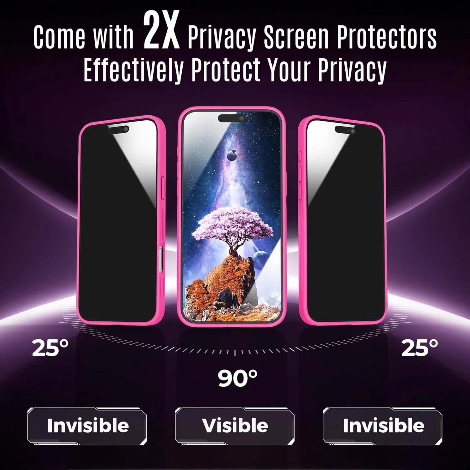 Designed for iPhone 16 Pro Case, Compatible with MagSafe, with Privacy Screen Protectors X2, [Camera Protection] [15FT Military Drop Protection] Shockproof Phone Case, 2024, Hot Pink