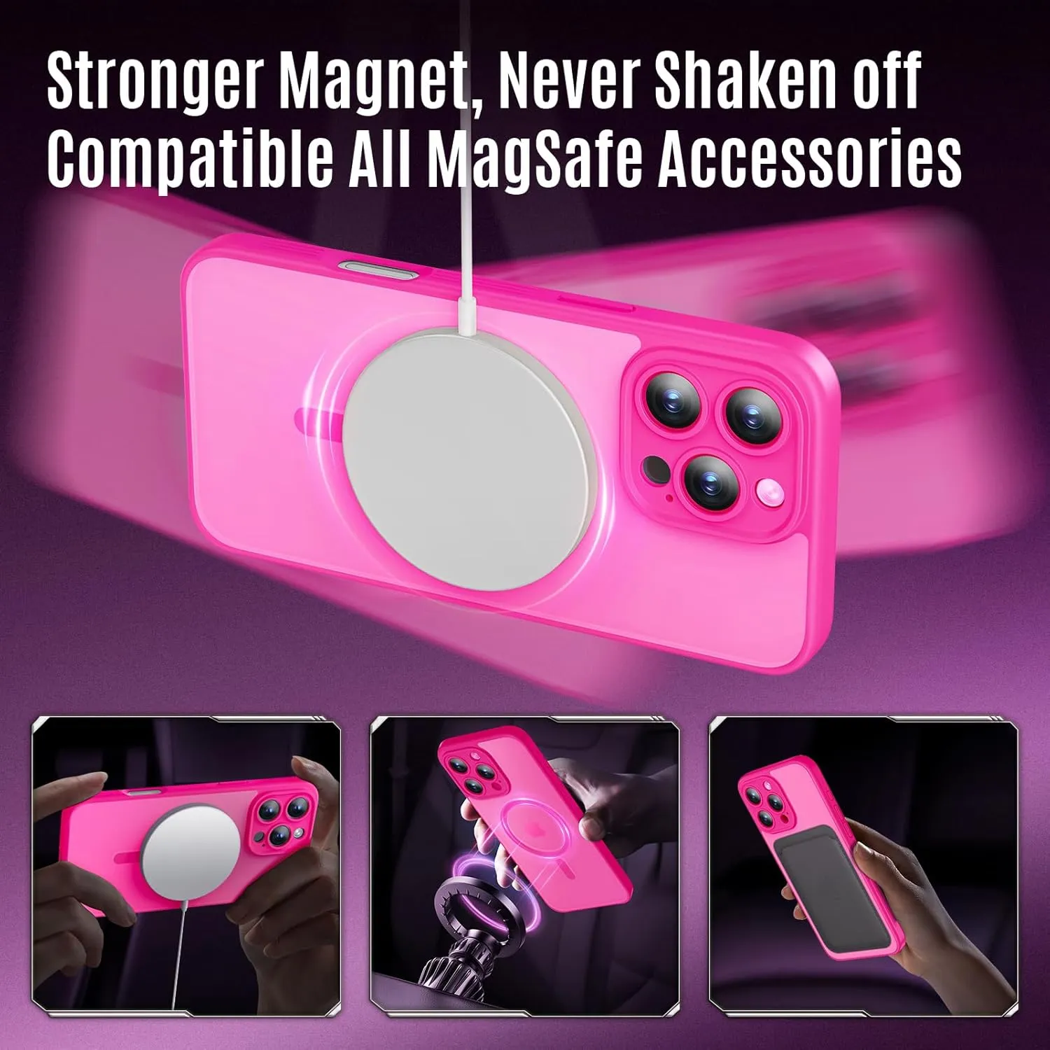 Designed for iPhone 16 Pro Case, Compatible with MagSafe, with Privacy Screen Protectors X2, [Camera Protection] [15FT Military Drop Protection] Shockproof Phone Case, 2024, Hot Pink