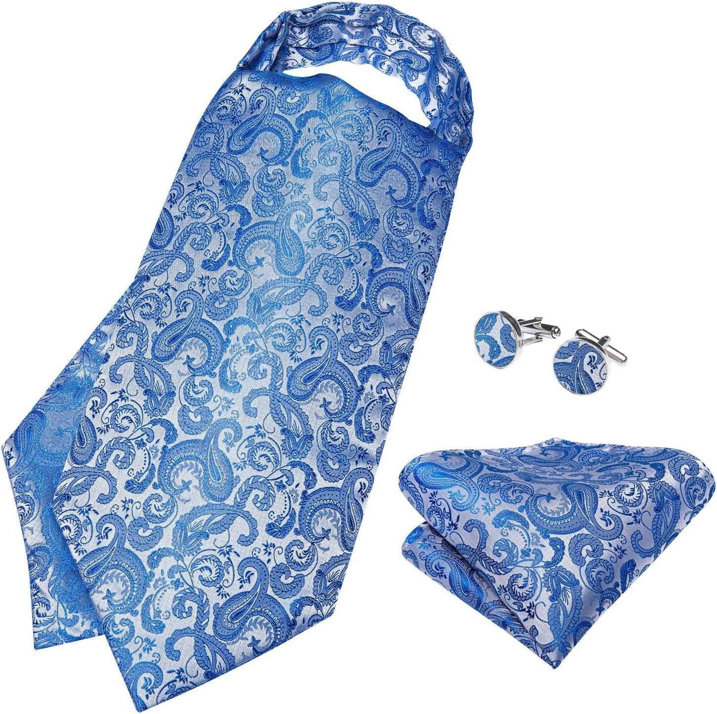 DiBanGu 3PCS Ascot Ties for Men Wedding Jacquard Woven 100% Silk Ascot Cravat for Men Cravat Tie and Pocket Square Set