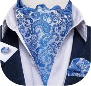 DiBanGu 3PCS Ascot Ties for Men Wedding Jacquard Woven 100% Silk Ascot Cravat for Men Cravat Tie and Pocket Square Set