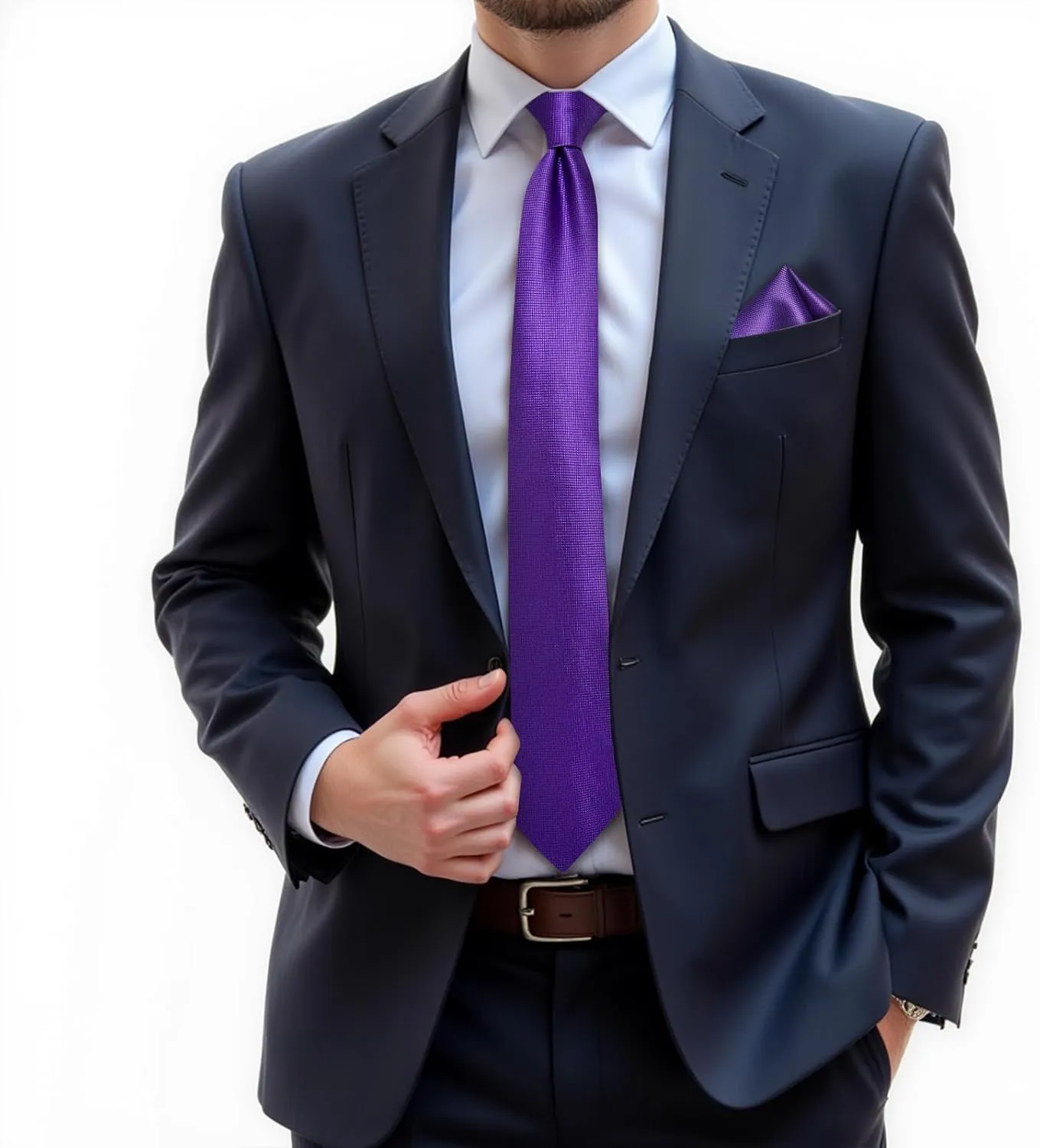 DiBanGu Mens Solid Color Tie and Pocket Square Set Woven Silk Plain Necktie & Handkerchief for Men Wedding Party Formal
