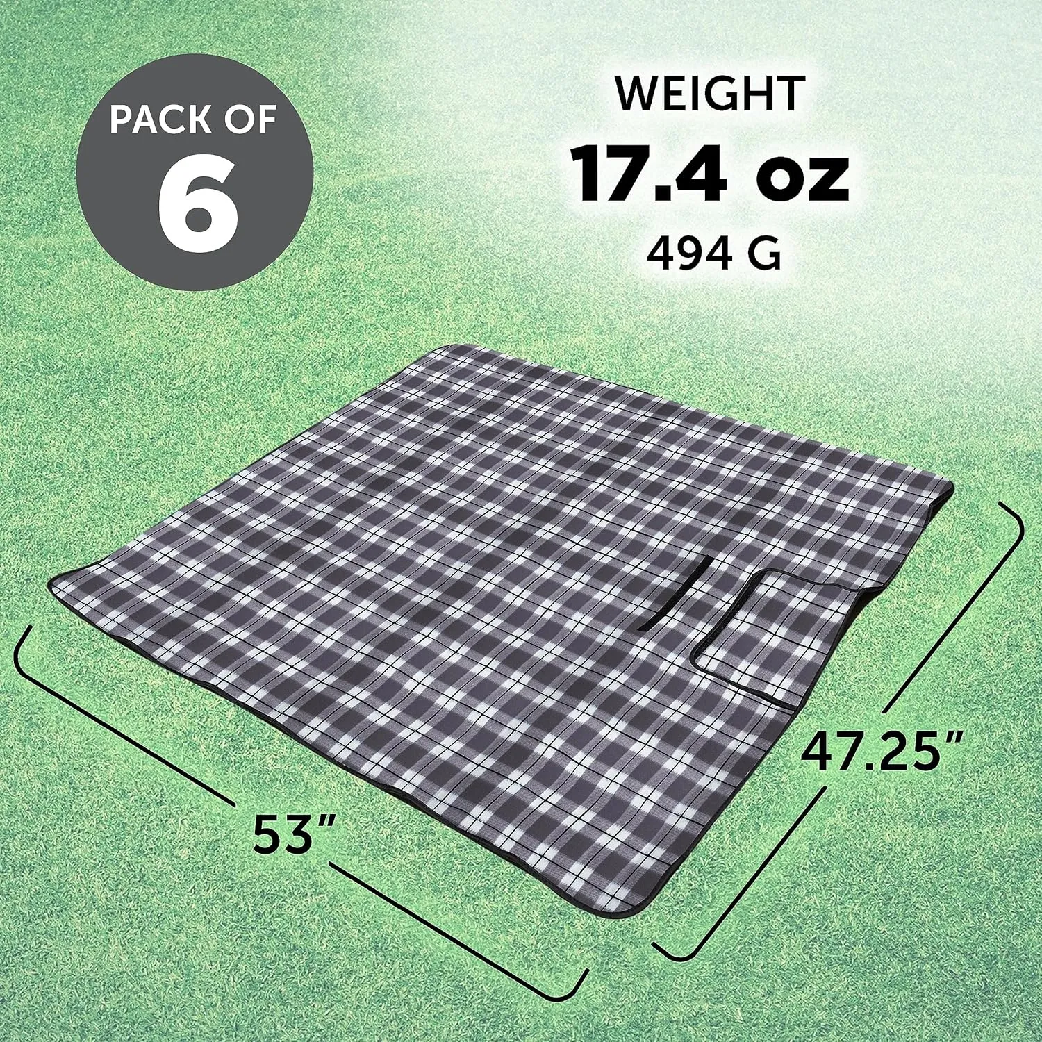 DISCOUNT PROMOS Brookhaven Roll Up Picnic Blankets Set of 6, Bulk Pack - Great Outdoor Blanket for Camping, Picnic, Beach, Sports, Outdoor Activities - Grey