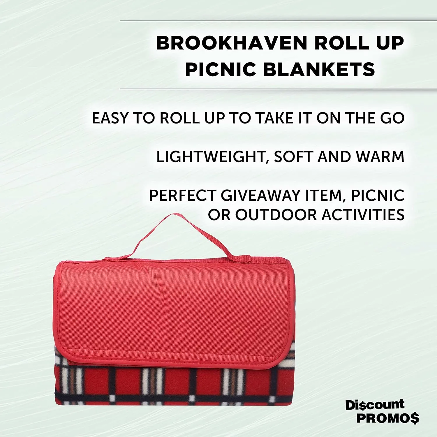 DISCOUNT PROMOS Brookhaven Roll Up Picnic Blankets Set of 6, Bulk Pack - Great Outdoor Blanket for Camping, Picnic, Beach, Sports, Outdoor Activities - Red