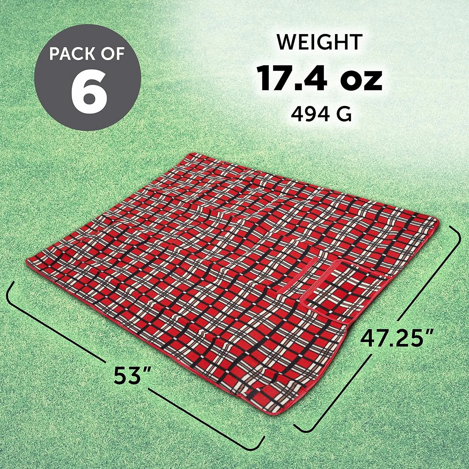 DISCOUNT PROMOS Brookhaven Roll Up Picnic Blankets Set of 6, Bulk Pack - Great Outdoor Blanket for Camping, Picnic, Beach, Sports, Outdoor Activities - Red