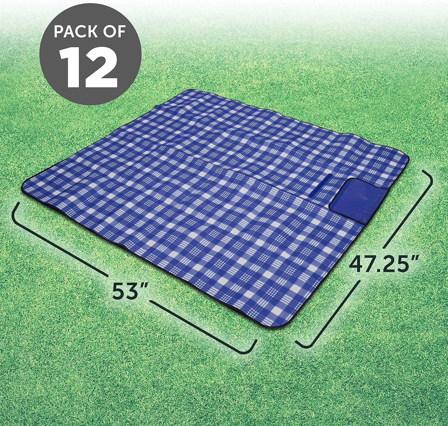 DISCOUNT PROMOS Custom Creekside Roll Up Picnic Blankets Set of 12, Personalized Bulk Pack - Great Outdoor Blanket for Camping, Picnic, Beach, Other Outdoor Activities - Blue