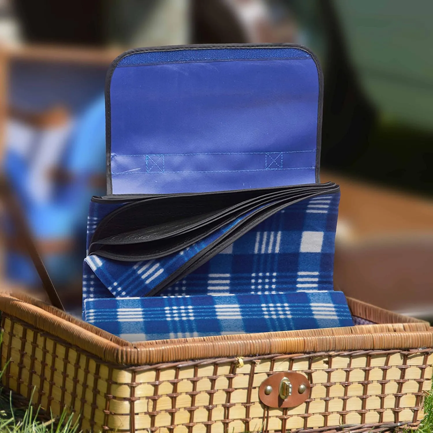 DISCOUNT PROMOS Custom Creekside Roll Up Picnic Blankets Set of 12, Personalized Bulk Pack - Great Outdoor Blanket for Camping, Picnic, Beach, Other Outdoor Activities - Blue