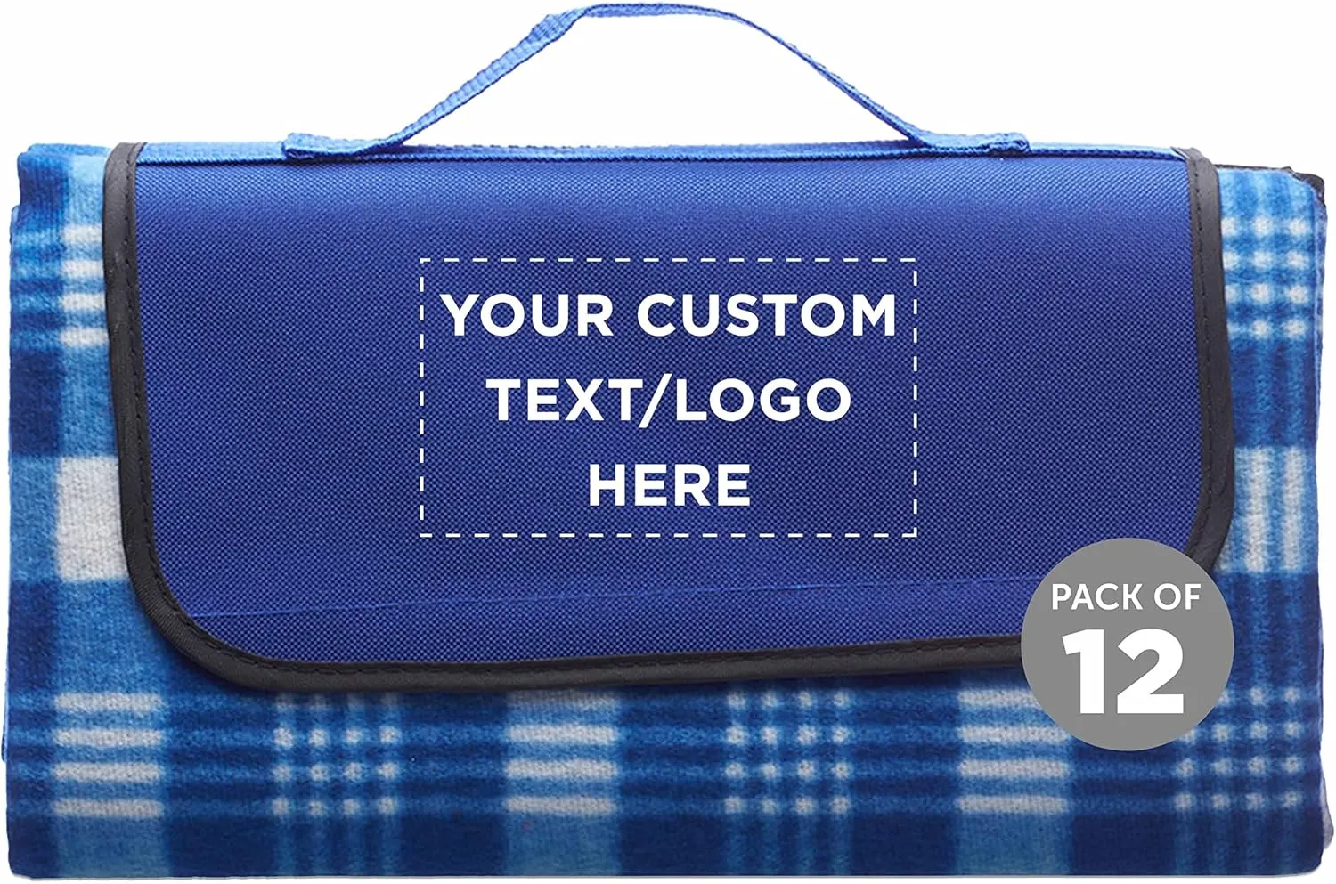 DISCOUNT PROMOS Custom Creekside Roll Up Picnic Blankets Set of 12, Personalized Bulk Pack - Great Outdoor Blanket for Camping, Picnic, Beach, Other Outdoor Activities - Blue