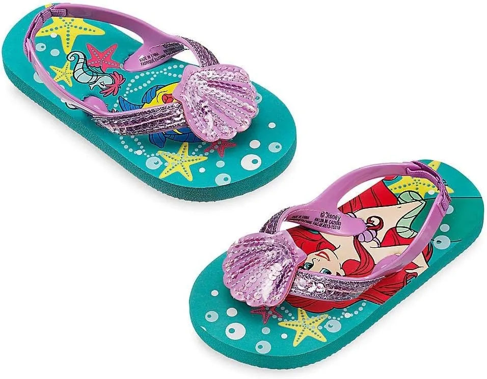 Disney Store Girls Ariel - The Little Mermaid"Fortunate Soles" Flip Flops Green