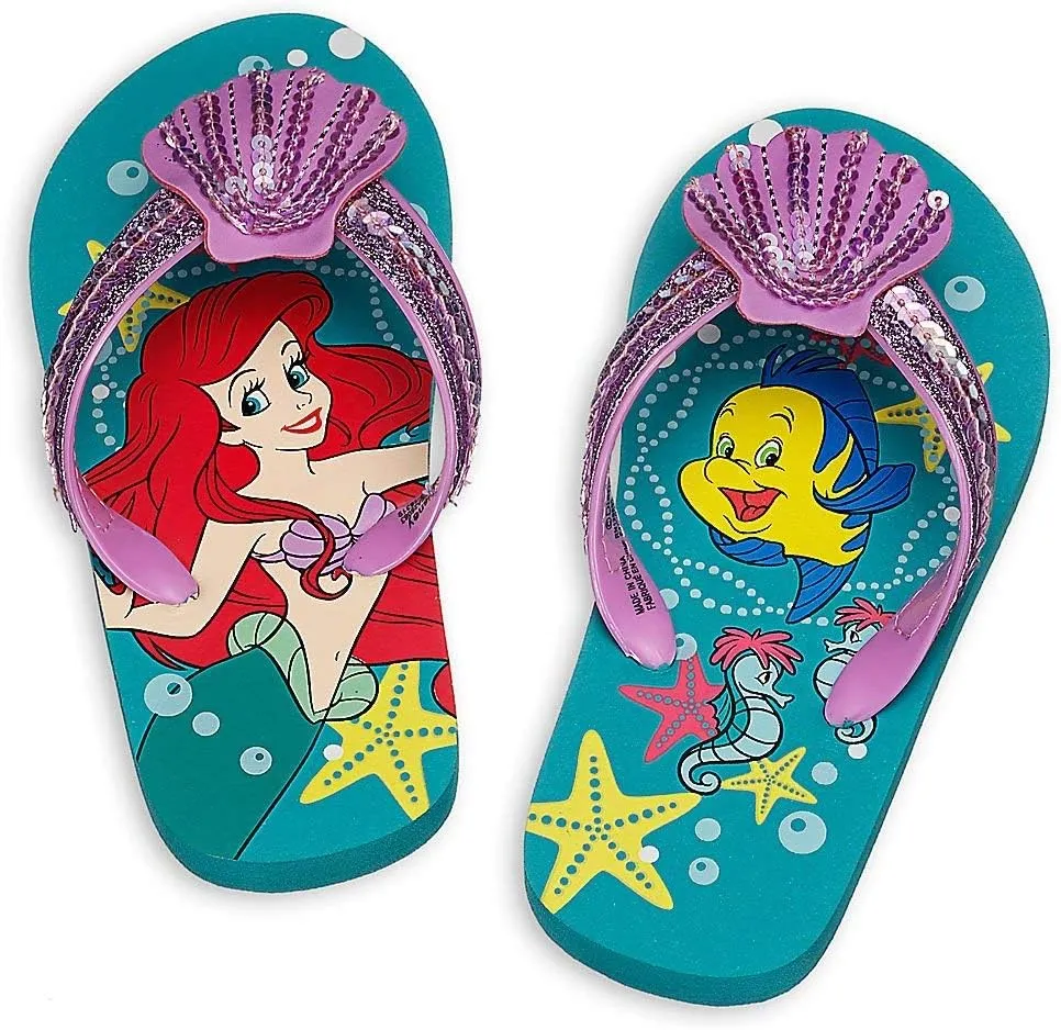 Disney Store Girls Ariel - The Little Mermaid"Fortunate Soles" Flip Flops Green